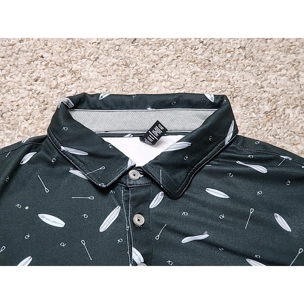 Anderson Ord Mens XL Short Sleeve Polo Golf Shirt Black Surfboard AOP